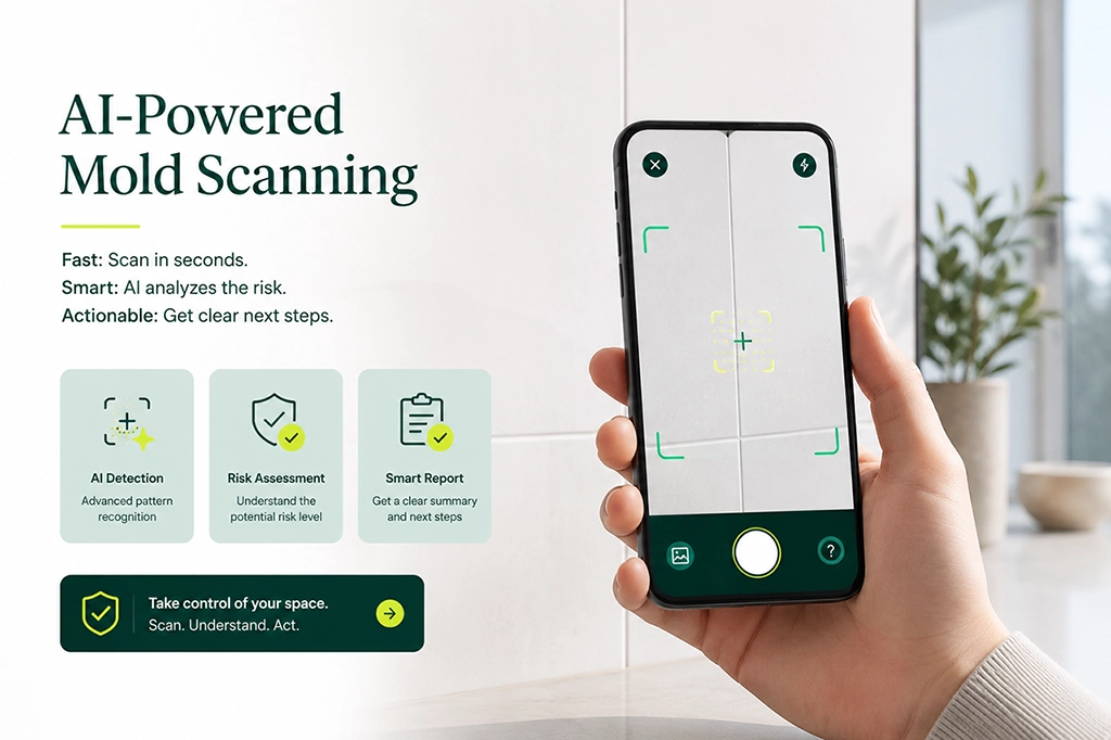 Mold AI+ provides AI-supported scan results and practical next-step suggestions.
