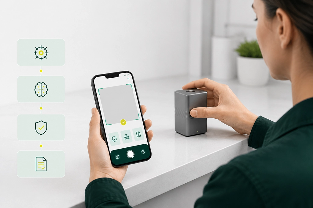 Mold AI+ workflow from scan to understanding, documentation, and next-step guidance
